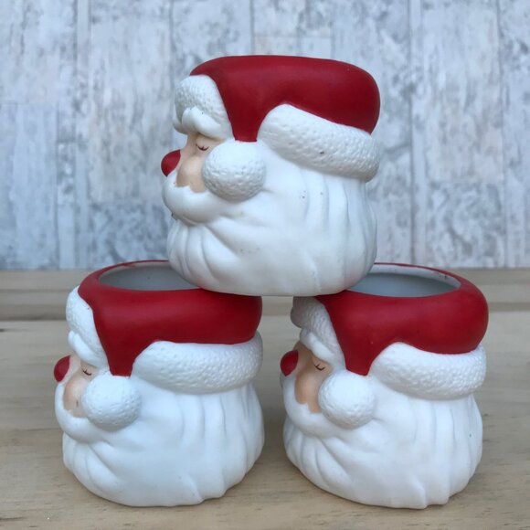 Ceramic Hallmark Rednose Jolly Santa Head Votive Holder- set of 3 - Picture 5 of 12